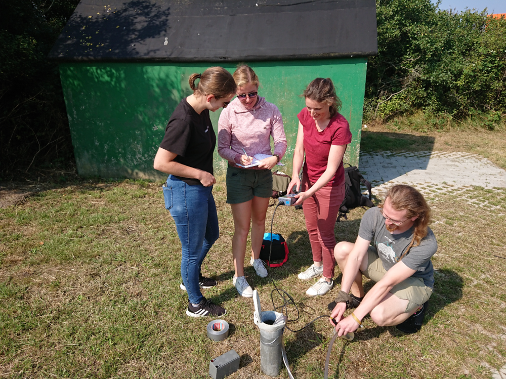 Members of the innovatION project take a sample from a well on Langeoog